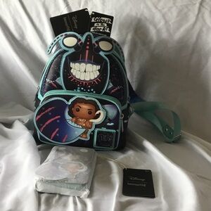Loungefly Disney Pop Tomatoa and Maui Mini backpack and wallet with Glow Details